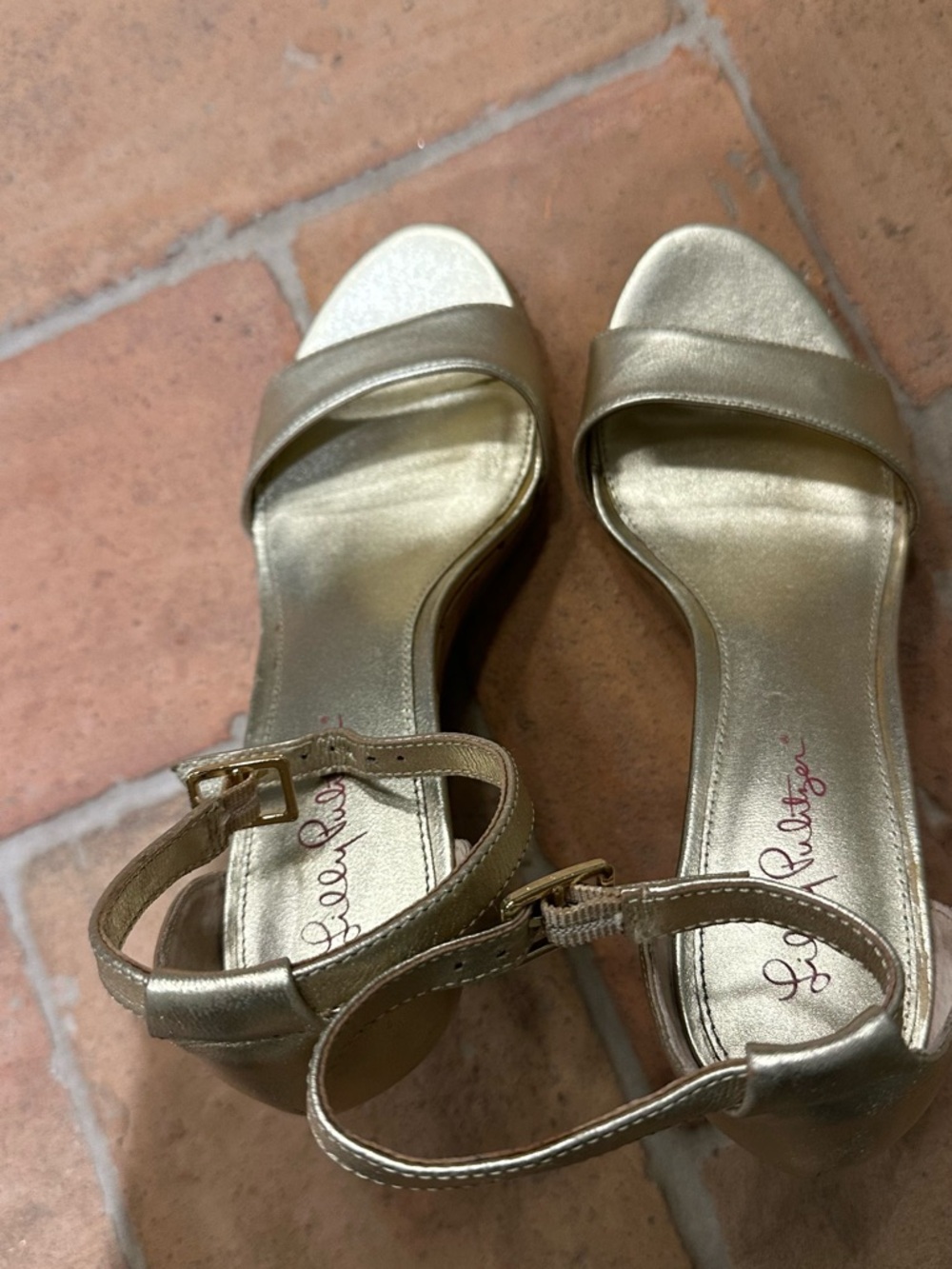 Lilly Pulitzer Gold Metallic Ankle-Strap Sandals